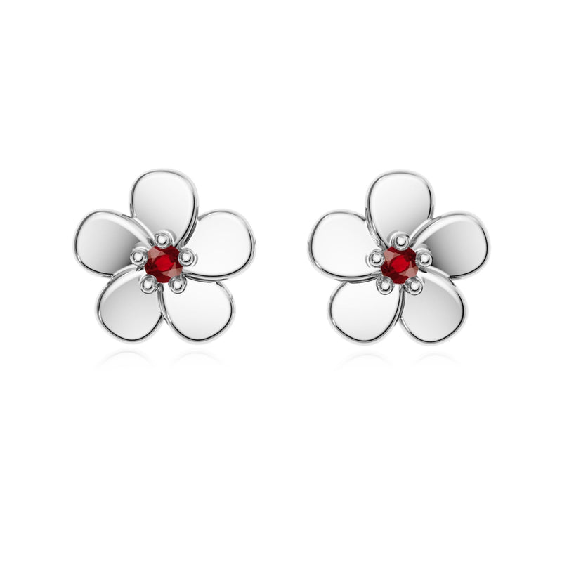 9ct Gold Ruby Flower Studs