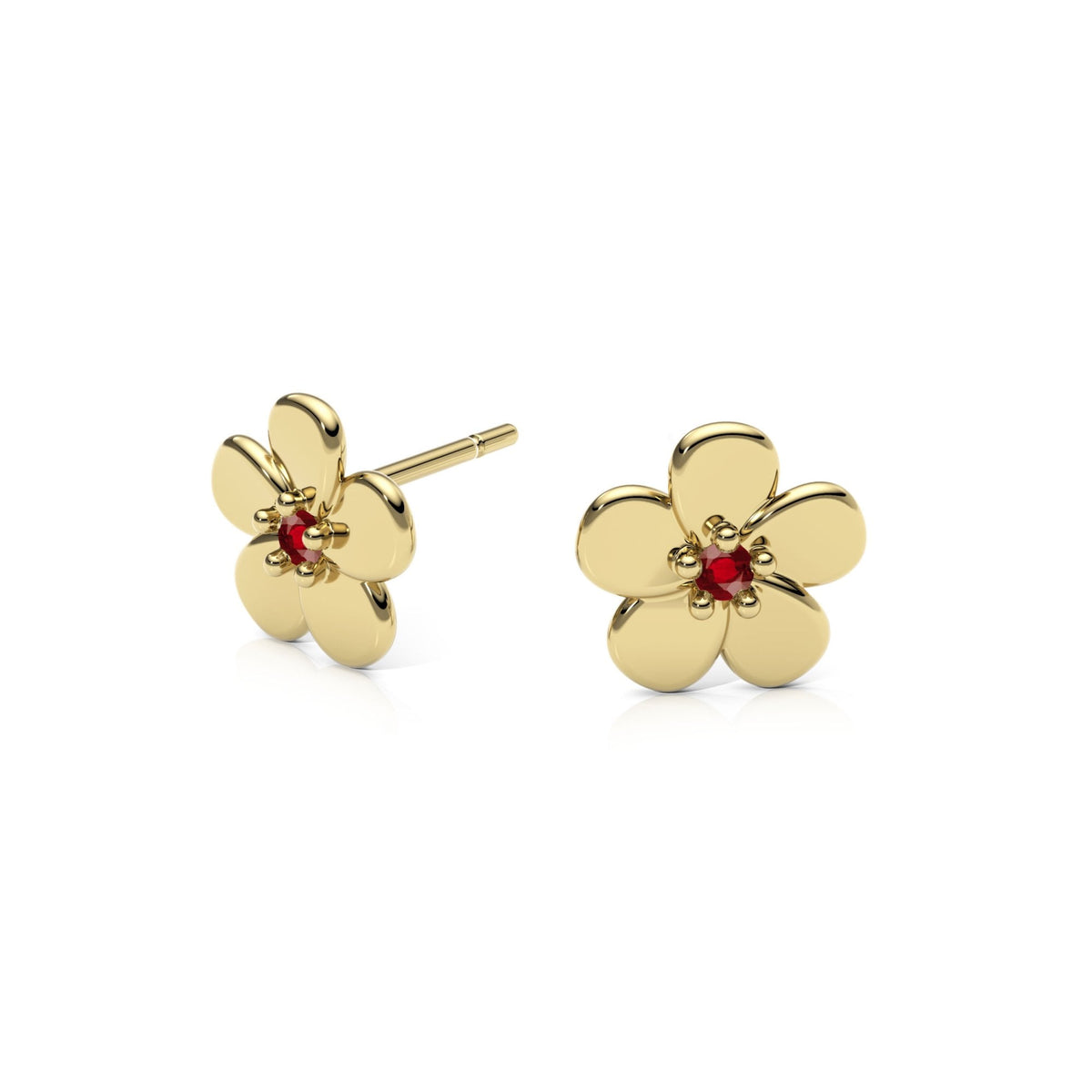 9ct Gold Ruby Flower Studs