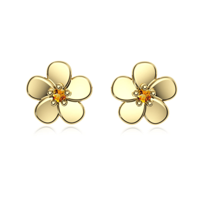 9ct Gold Citrine Flower Studs