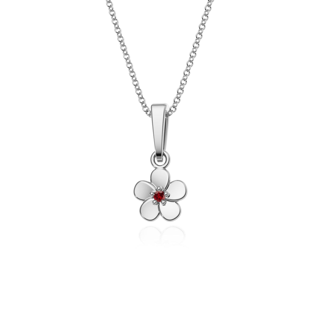 9ct Gold Garnet Flower Pendant Necklace