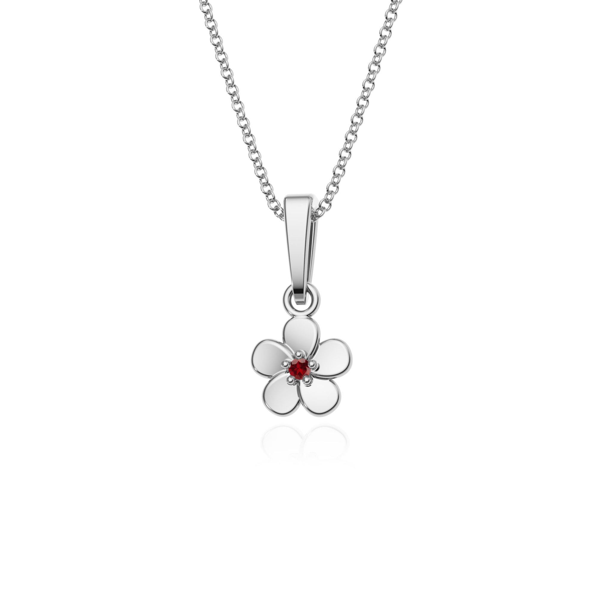 9ct Gold Garnet Flower Pendant Necklace
