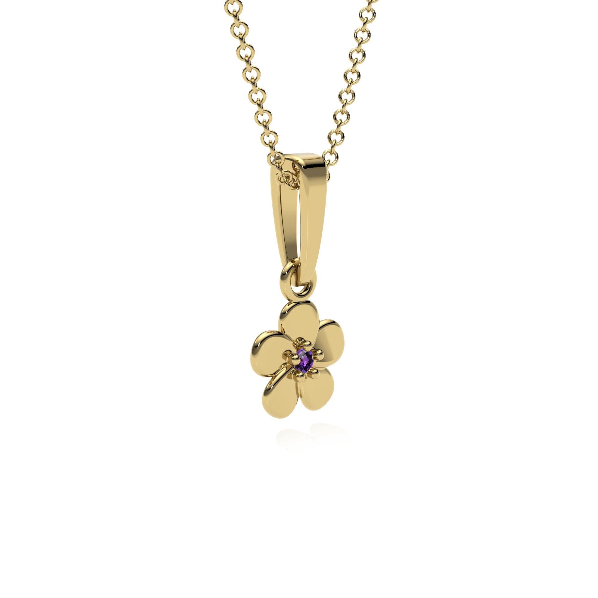 9ct Gold Amethyst Flower Pendant Necklace