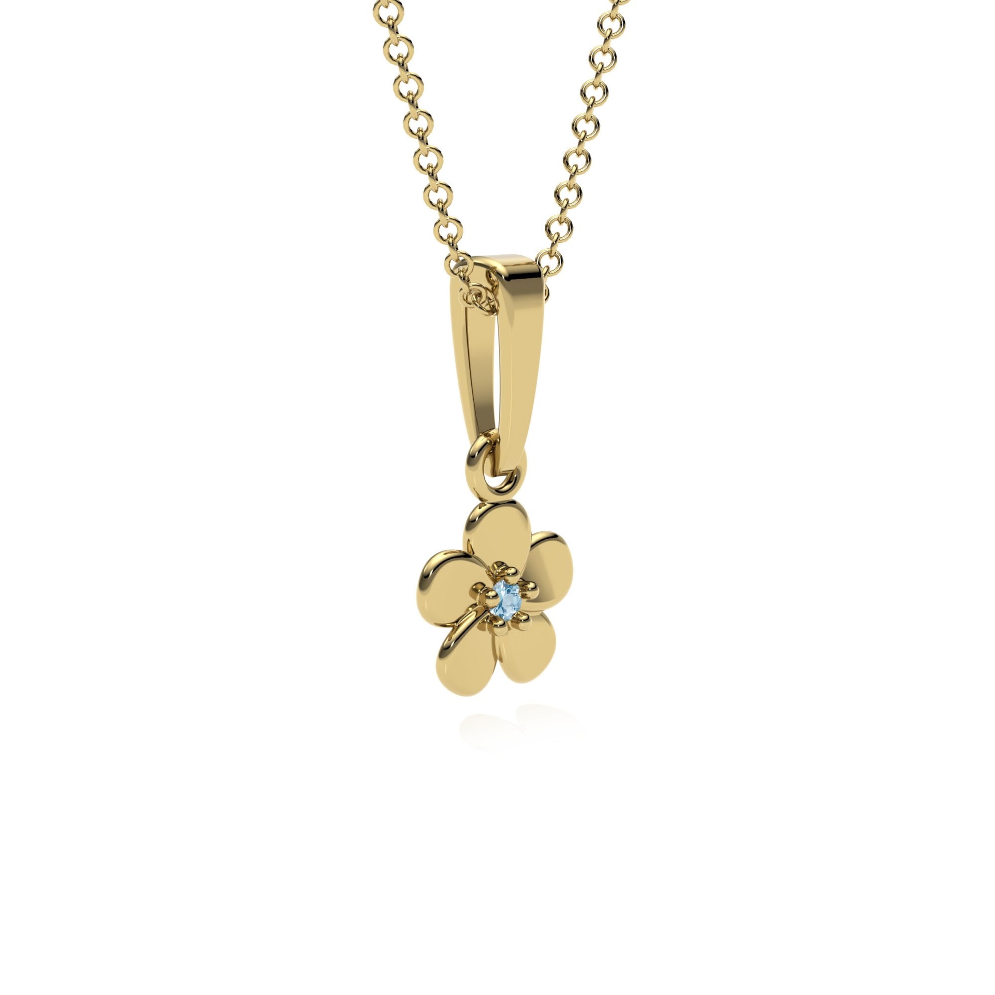 9ct Gold Aquamarine Flower Pendant Necklace