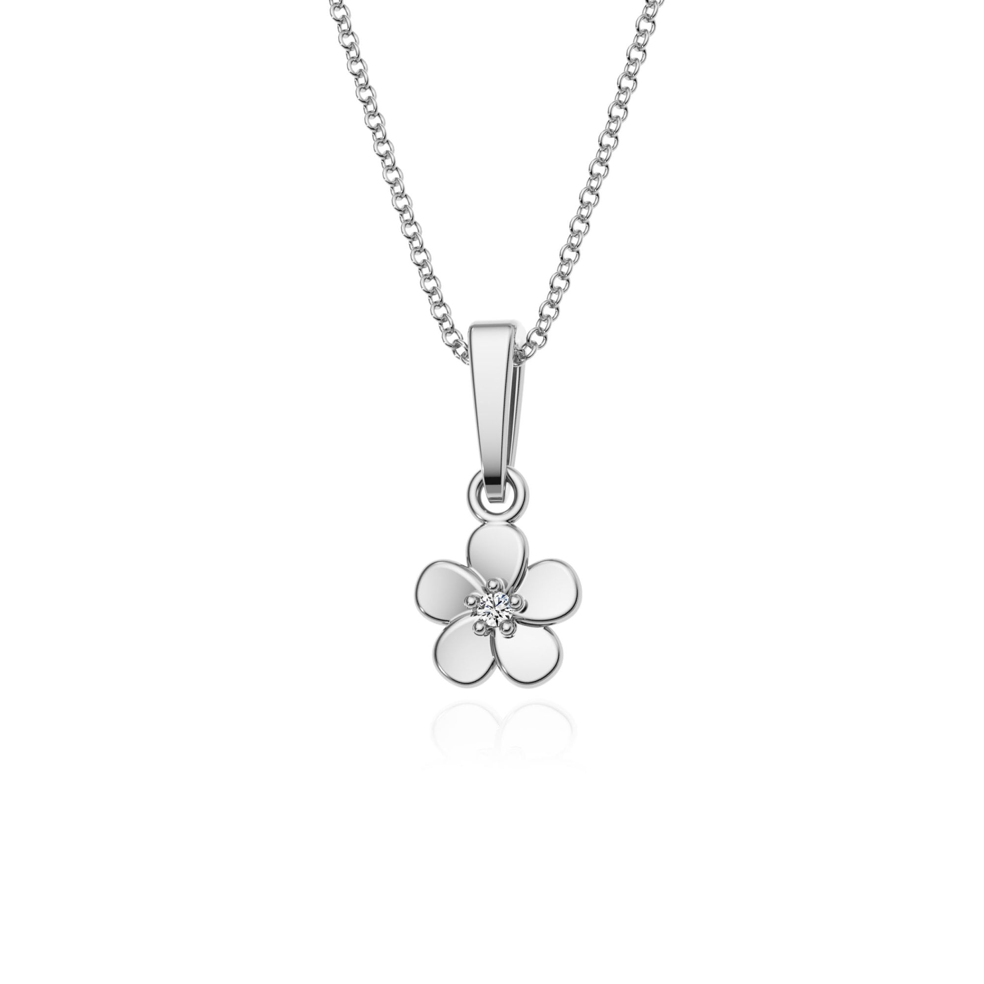 9ct Gold Diamond Flower Pendant Necklace
