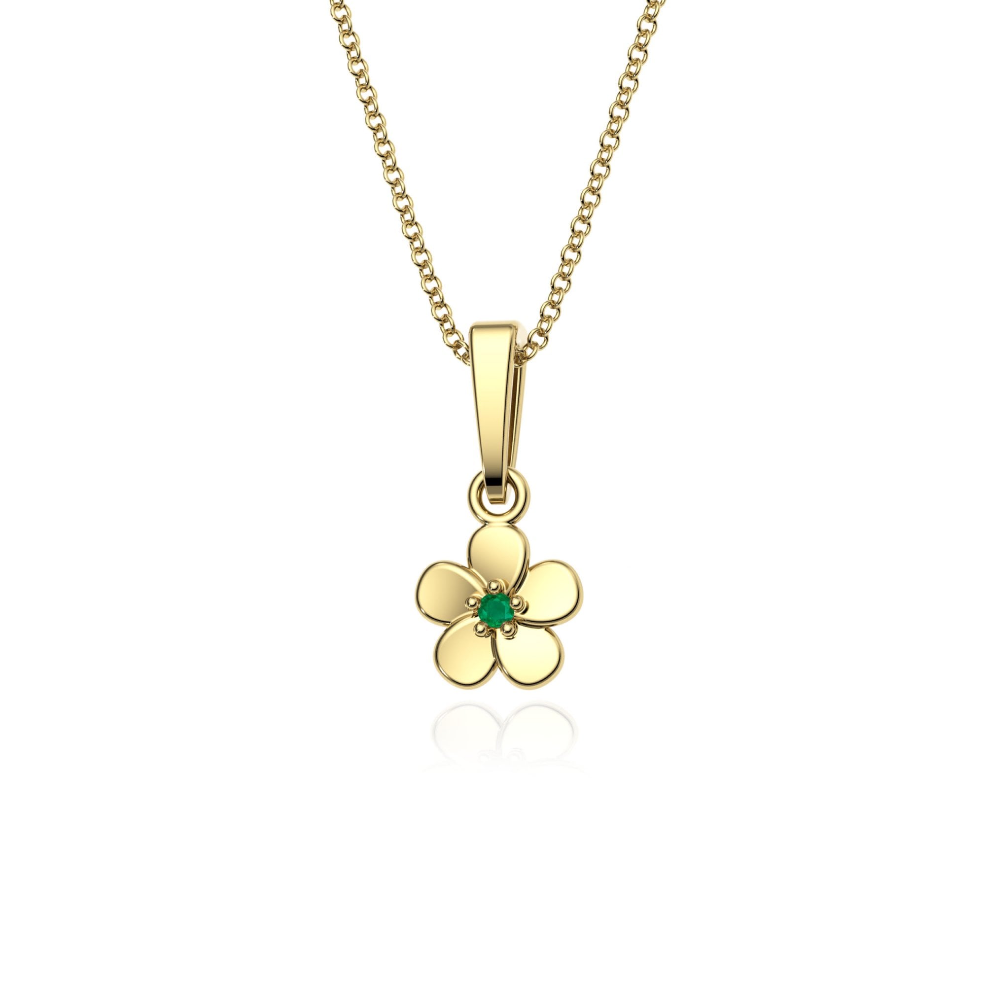 9ct Gold Emerald Flower Pendant Necklace