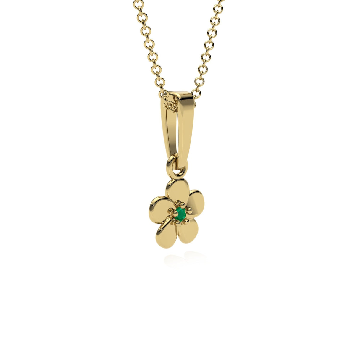 9ct Gold Emerald Flower Pendant Necklace