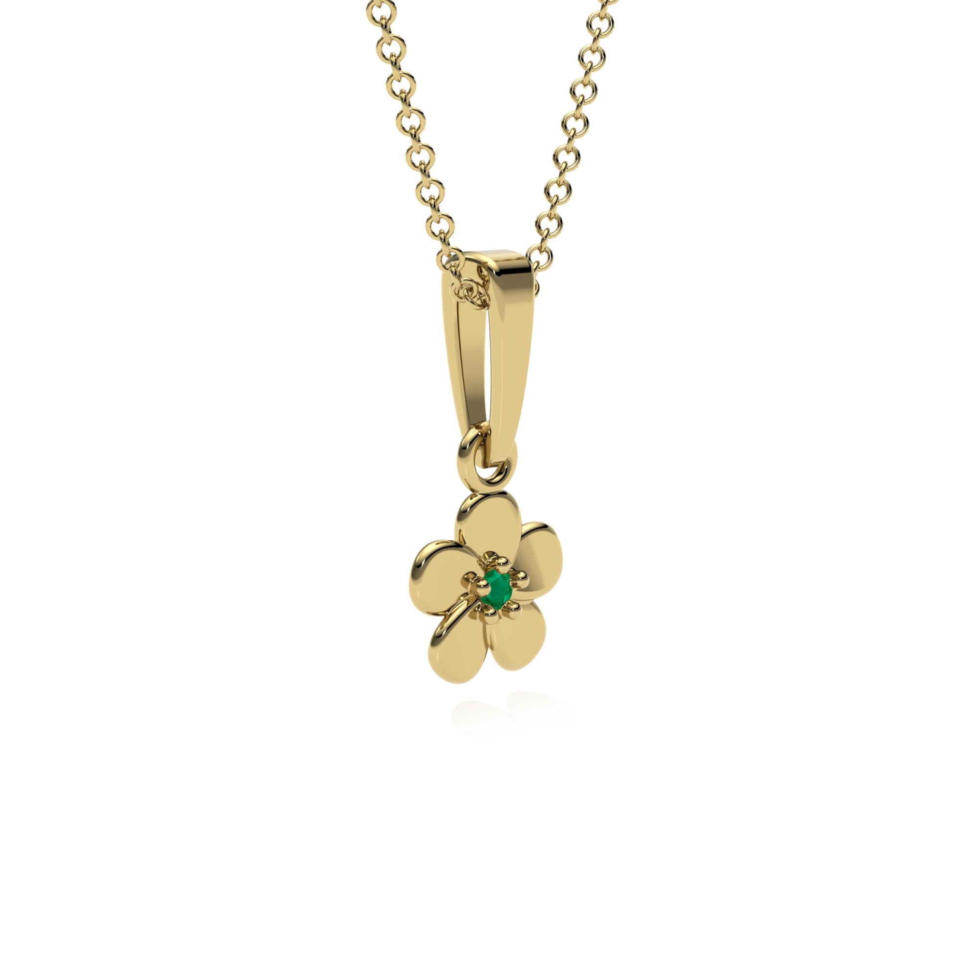 9ct Gold Emerald Flower Pendant Necklace