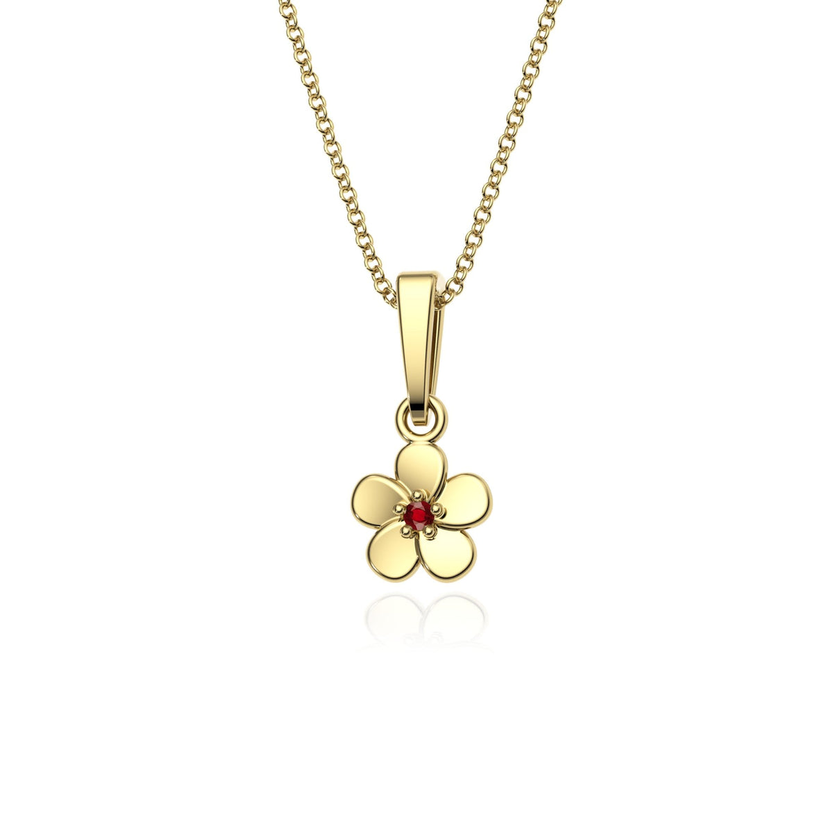 9ct Gold Ruby Flower Pendant Necklace