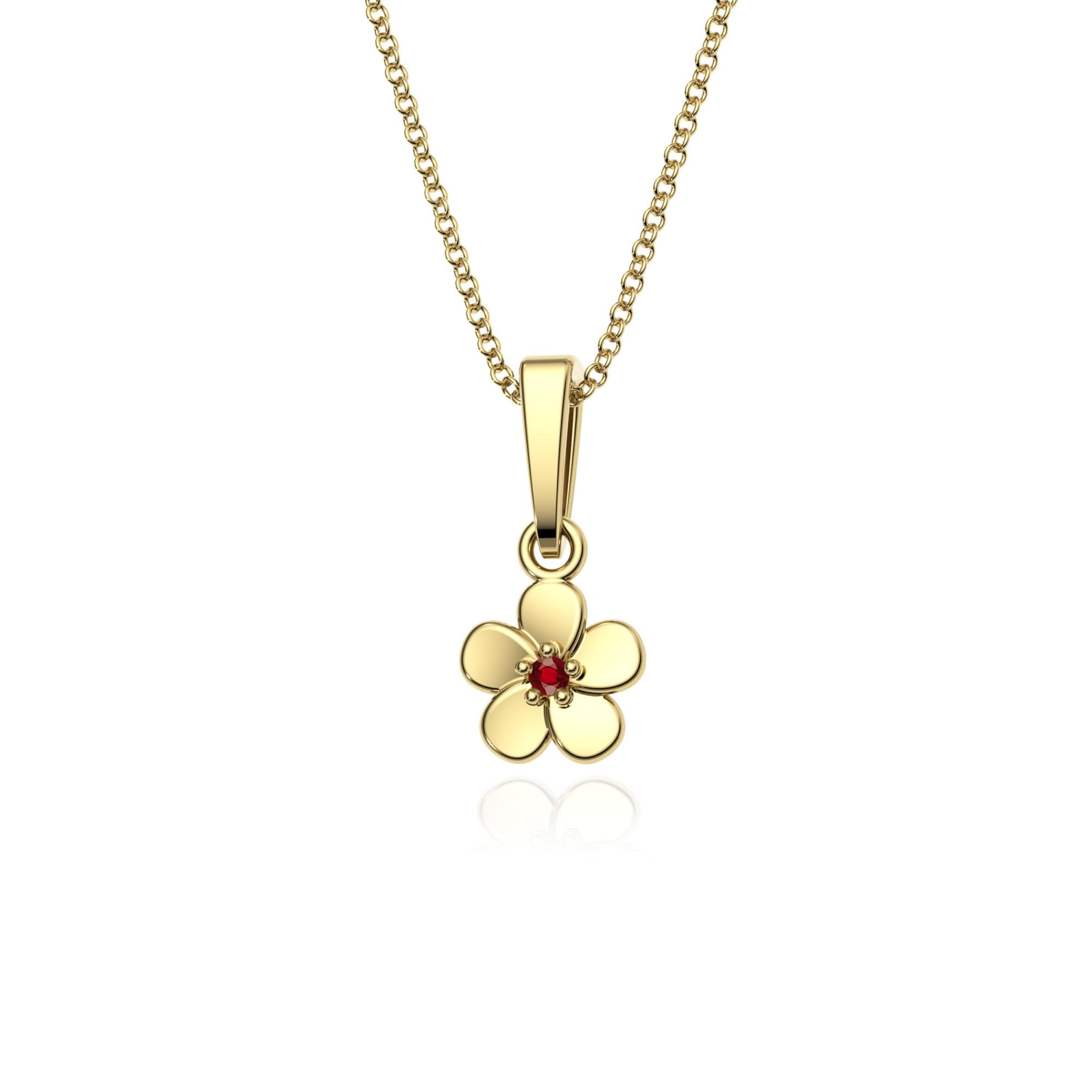 9ct Gold Ruby Flower Pendant Necklace