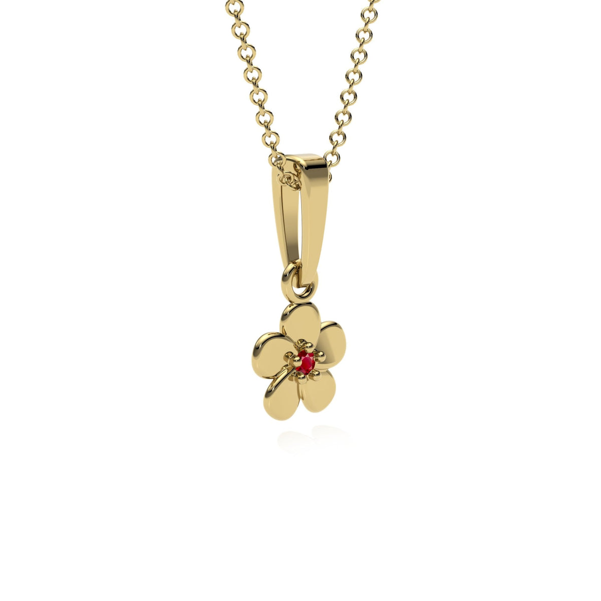 9ct Gold Ruby Flower Pendant Necklace