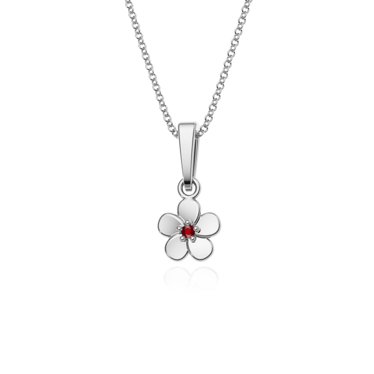 9ct Gold Ruby Flower Pendant Necklace