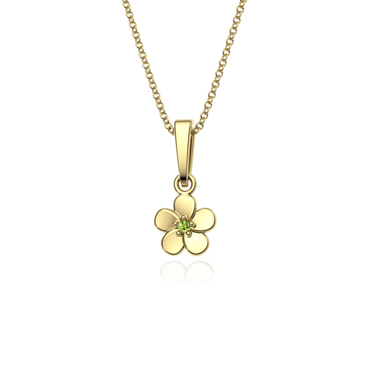 9ct Gold Peridot Flower Pendant Necklace