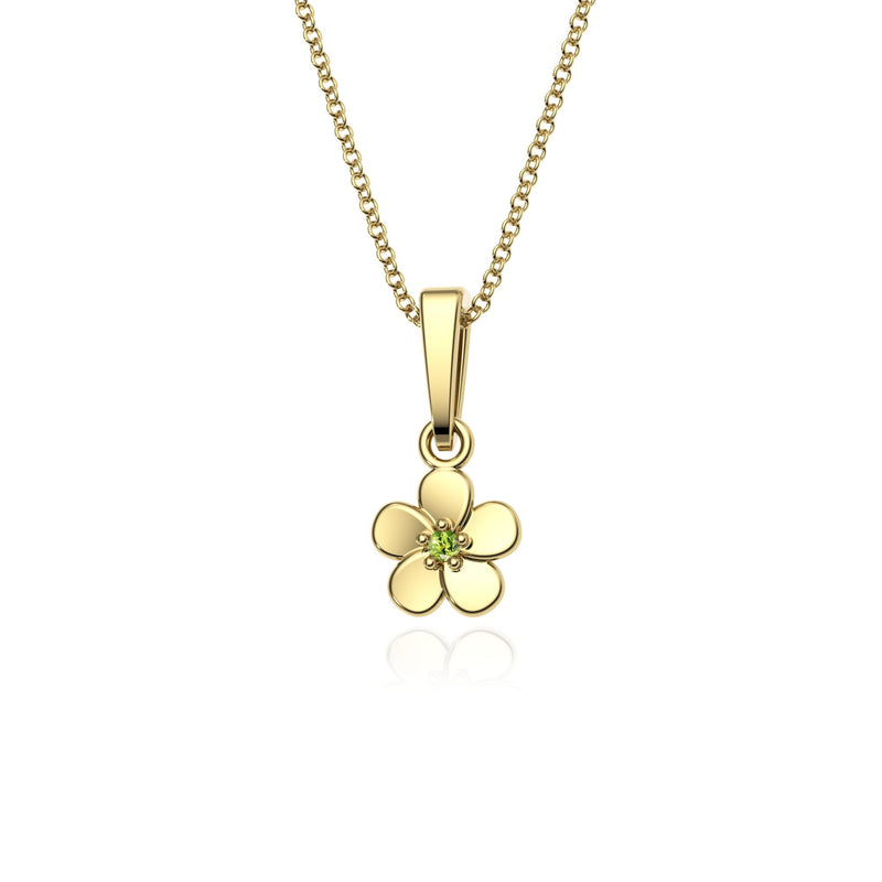 9ct Gold Peridot Flower Pendant Necklace