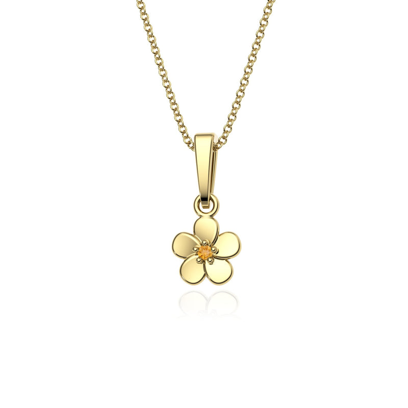 9ct Gold Citrine Flower Pendant Necklace
