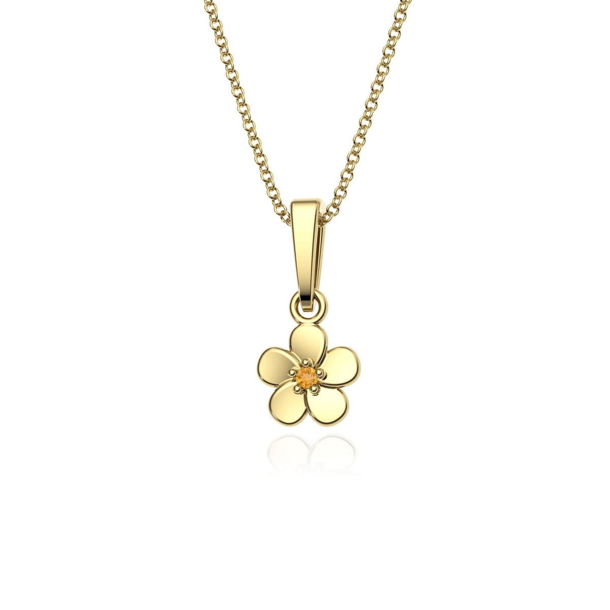 9ct Gold Citrine Flower Pendant Necklace