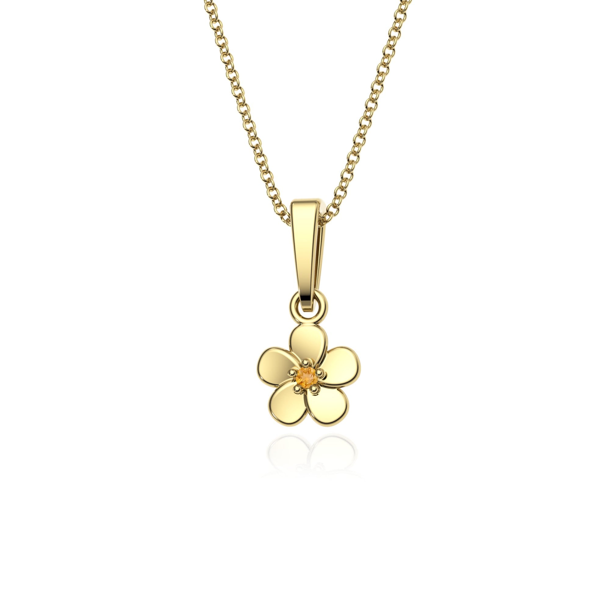 9ct Gold Citrine Flower Pendant Necklace