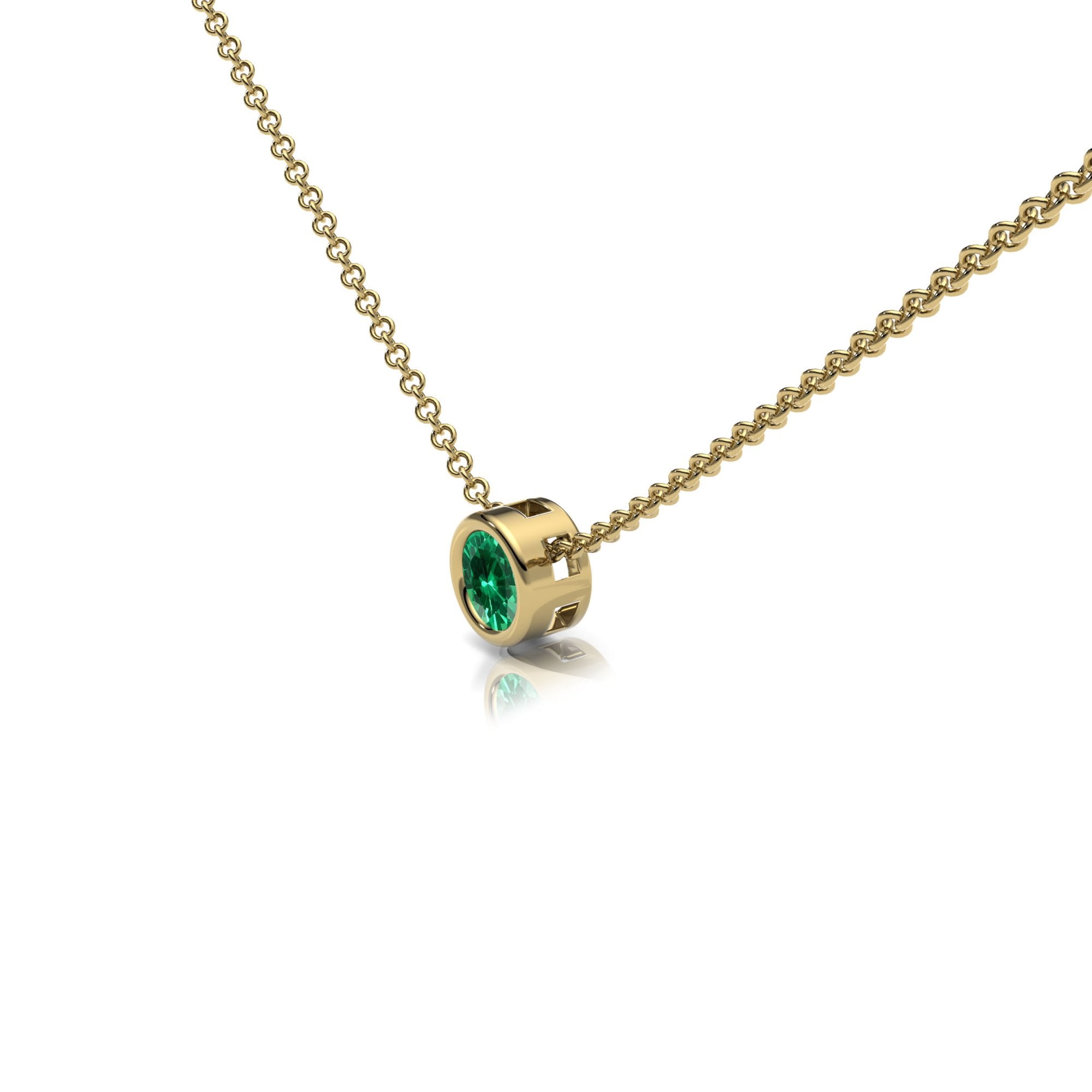 Lab Emerald Rubover Set Necklace