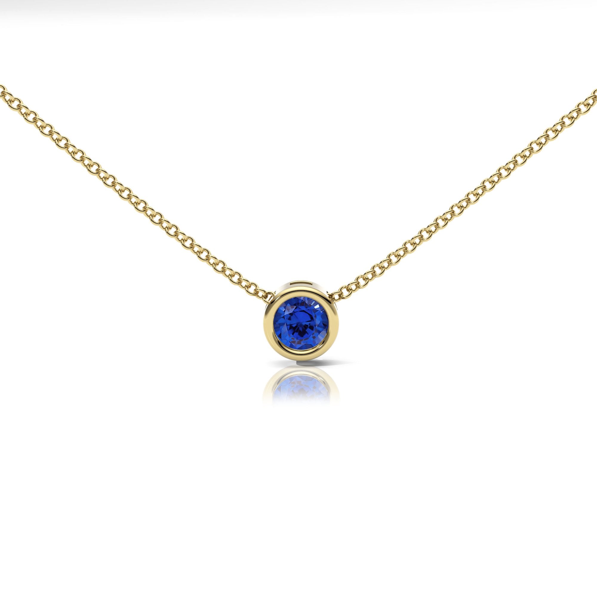 Lab Sapphire Rubover Set Necklace