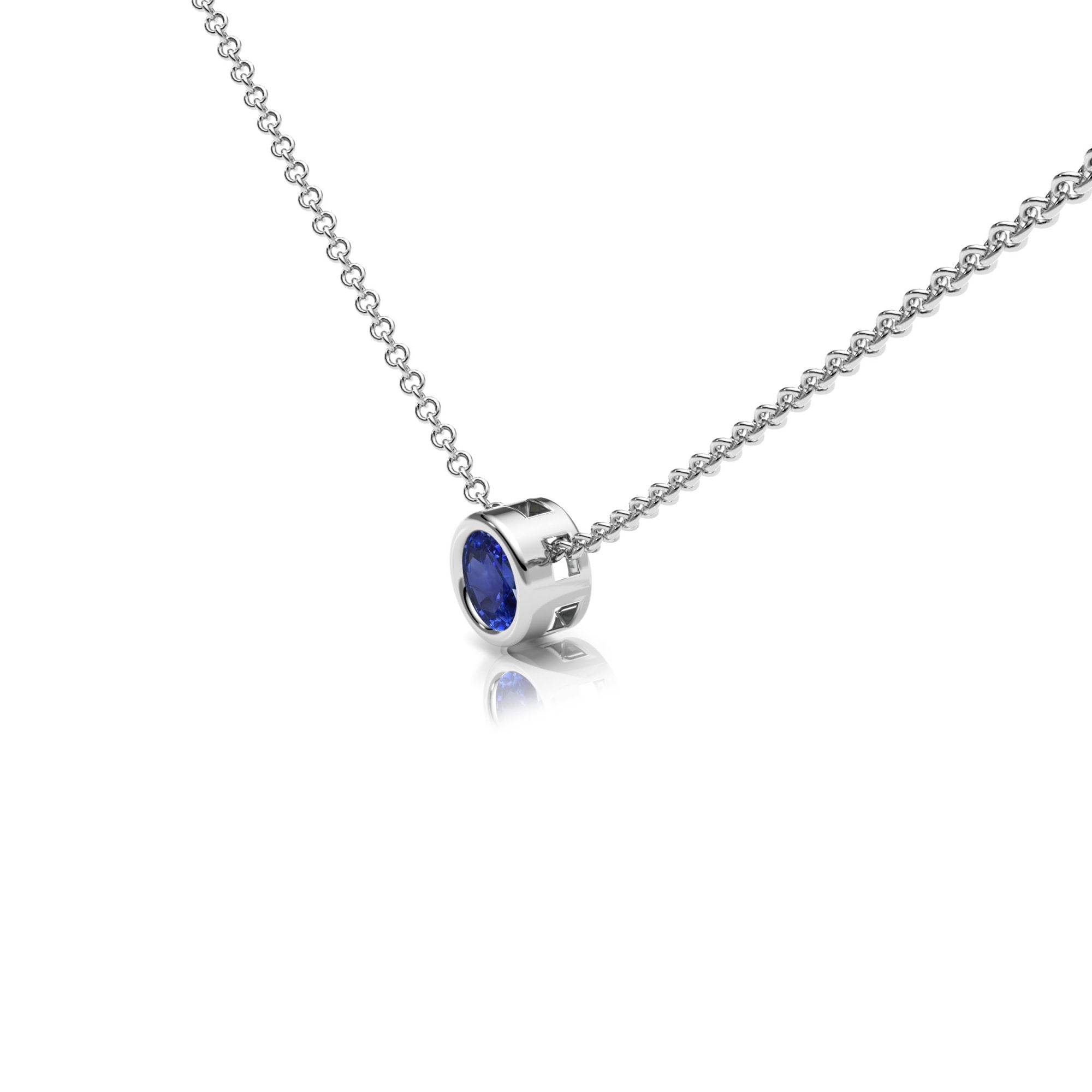 Lab Sapphire Rubover Set Necklace
