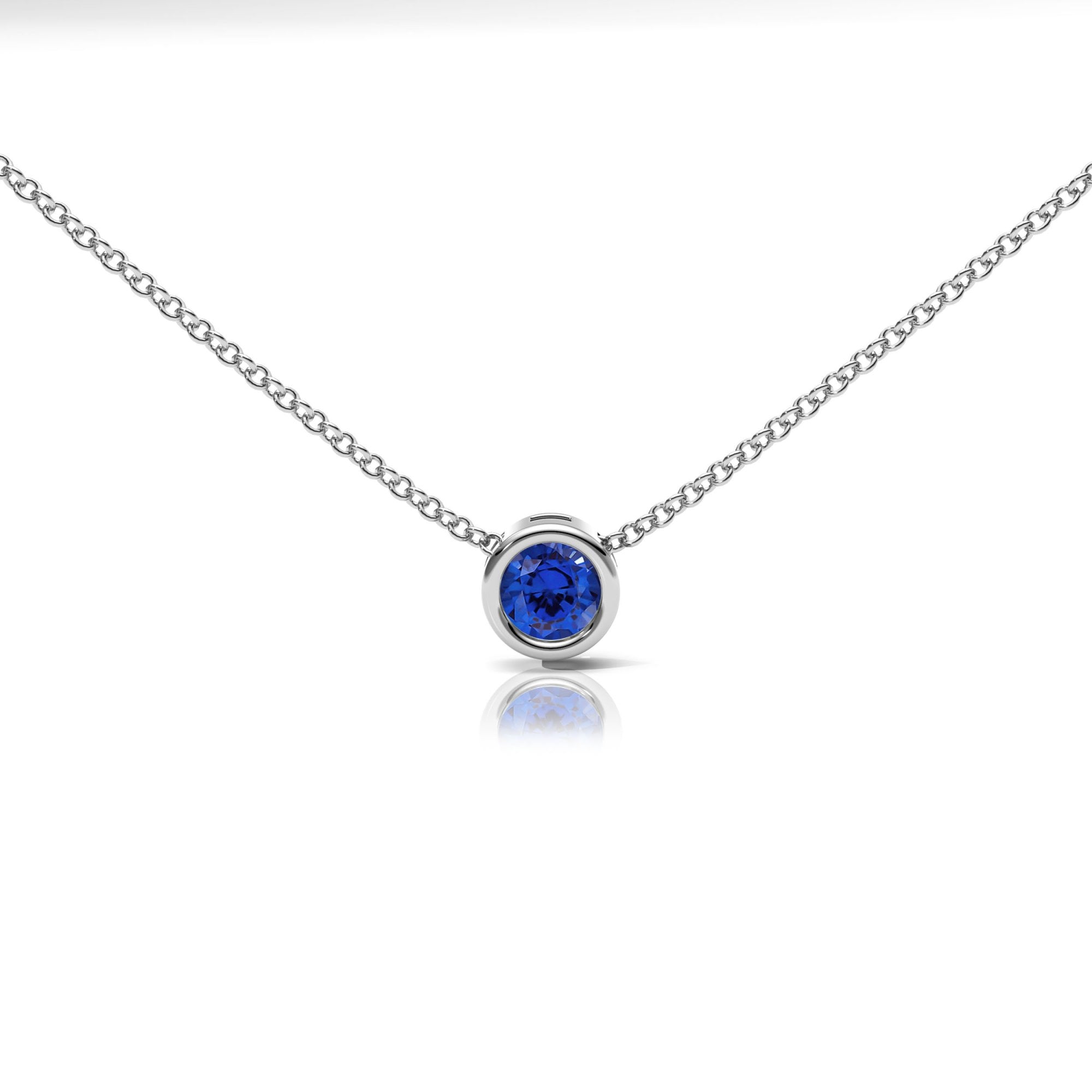 Lab Sapphire Rubover Set Necklace