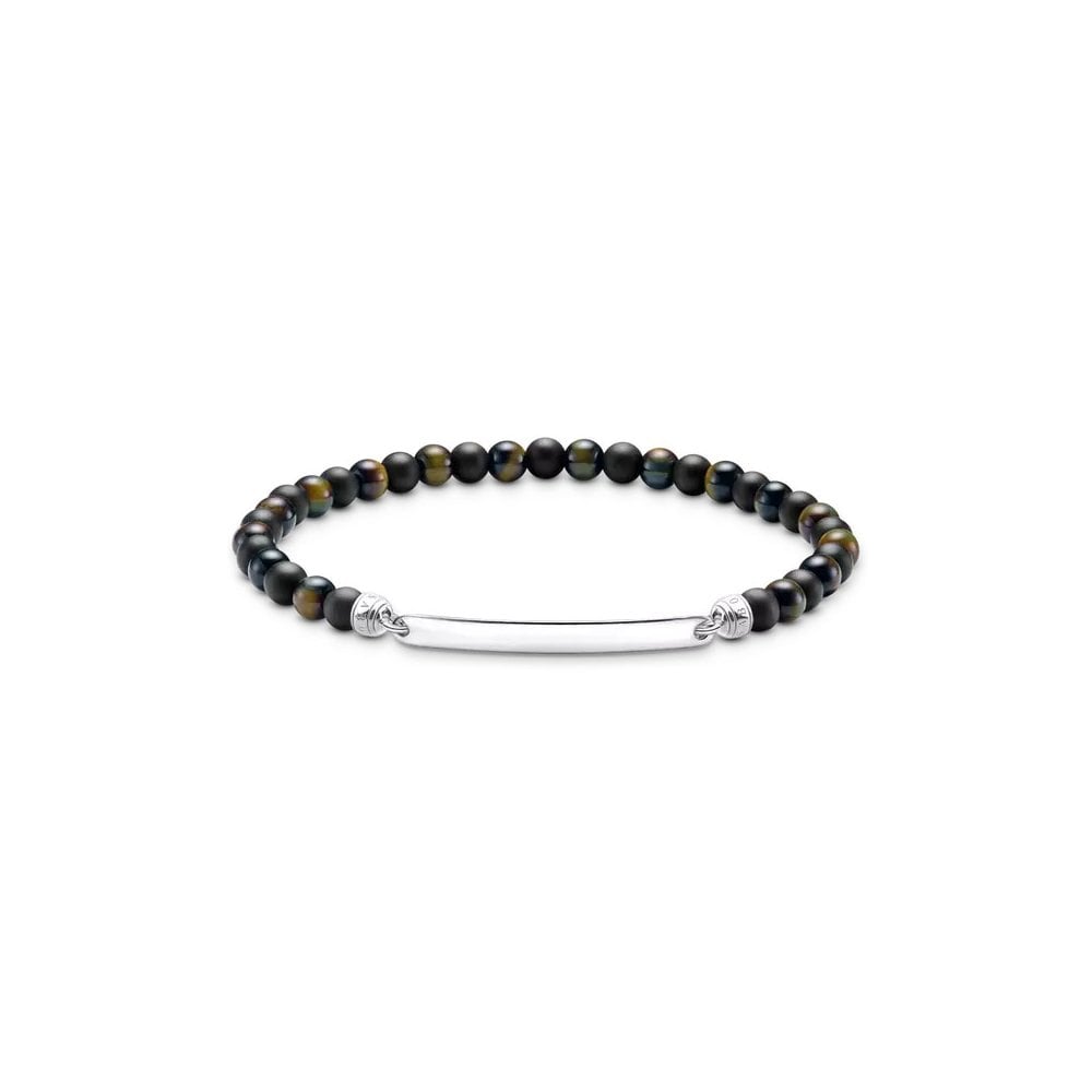 Bracelet with Tigers Eye and Obsidian Beads Silver