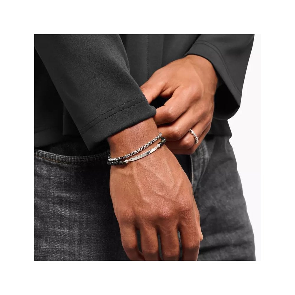 Bracelet with Tigers Eye and Obsidian Beads Silver