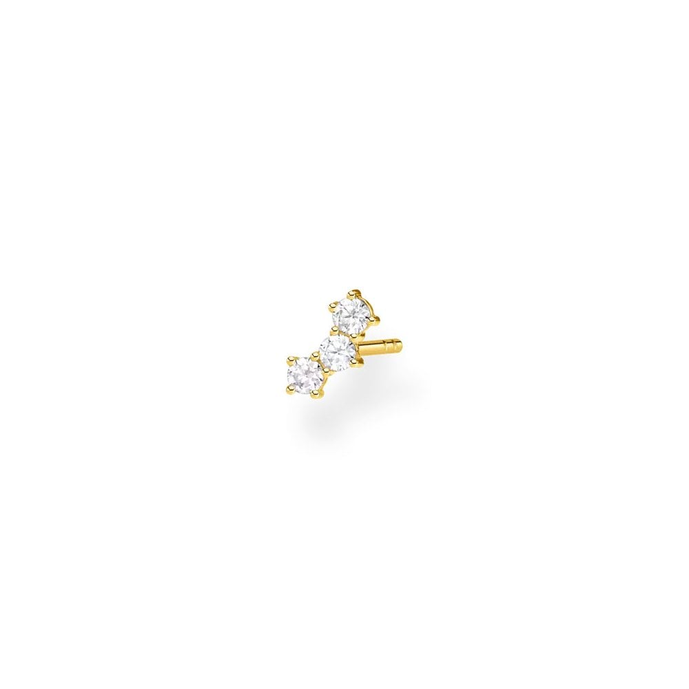 Single Gold-Plated Ear Stud White Stones