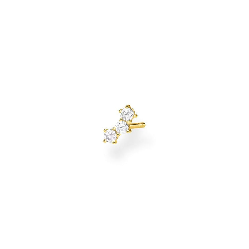 Single Gold-Plated Ear Stud White Stones