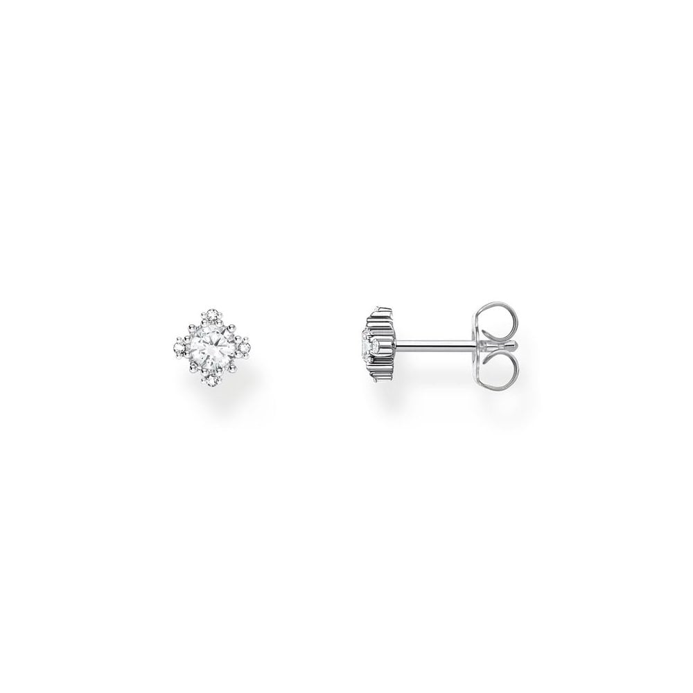 Silver Small Ear Studs Vintage with Cubic Zirconia