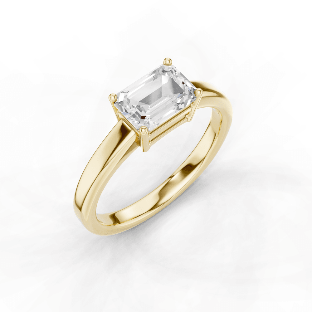 East to West Emerald Cut Diamond Solitaire Ring