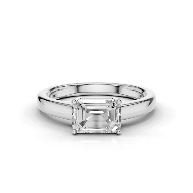 East to West Emerald Cut Diamond Solitaire Ring