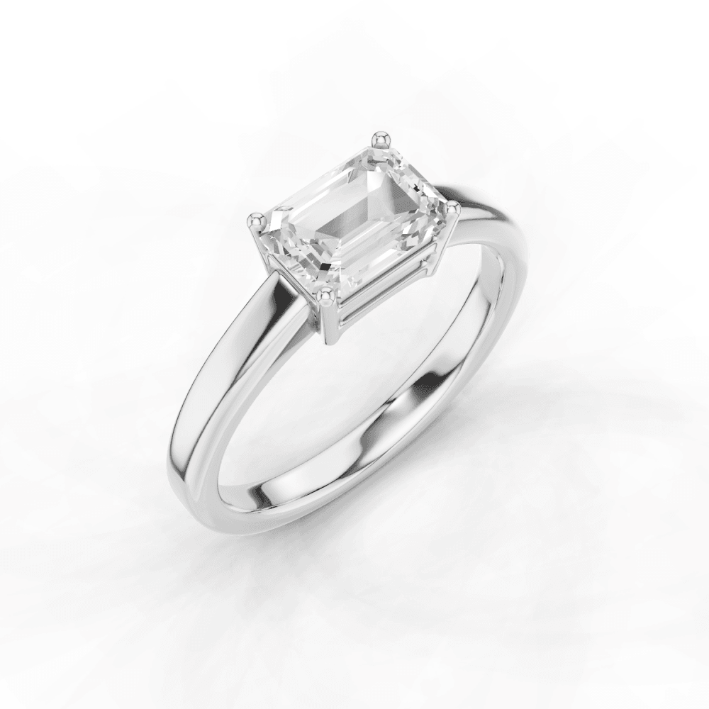East to West Emerald Cut Diamond Solitaire Ring