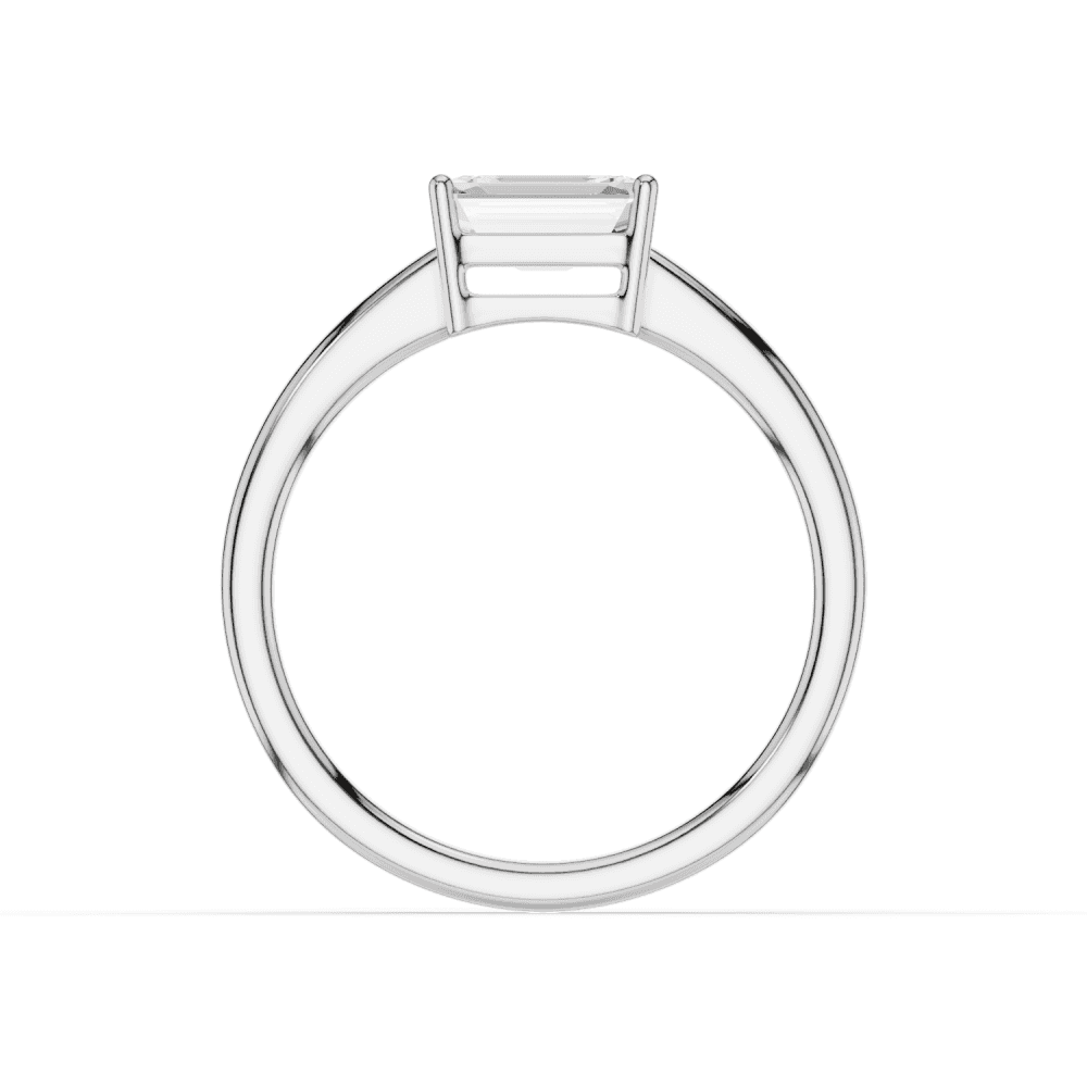 East to West Emerald Cut Diamond Solitaire Ring
