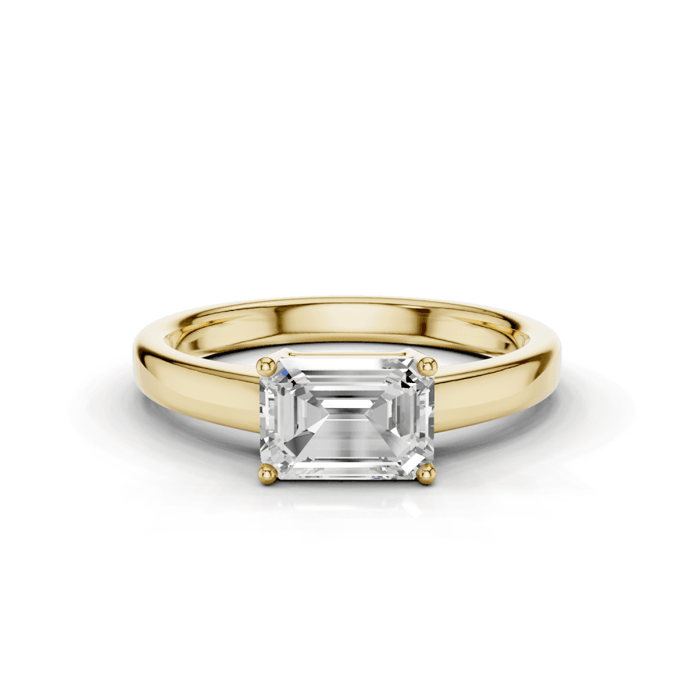 East to West Emerald Cut Diamond Solitaire Ring