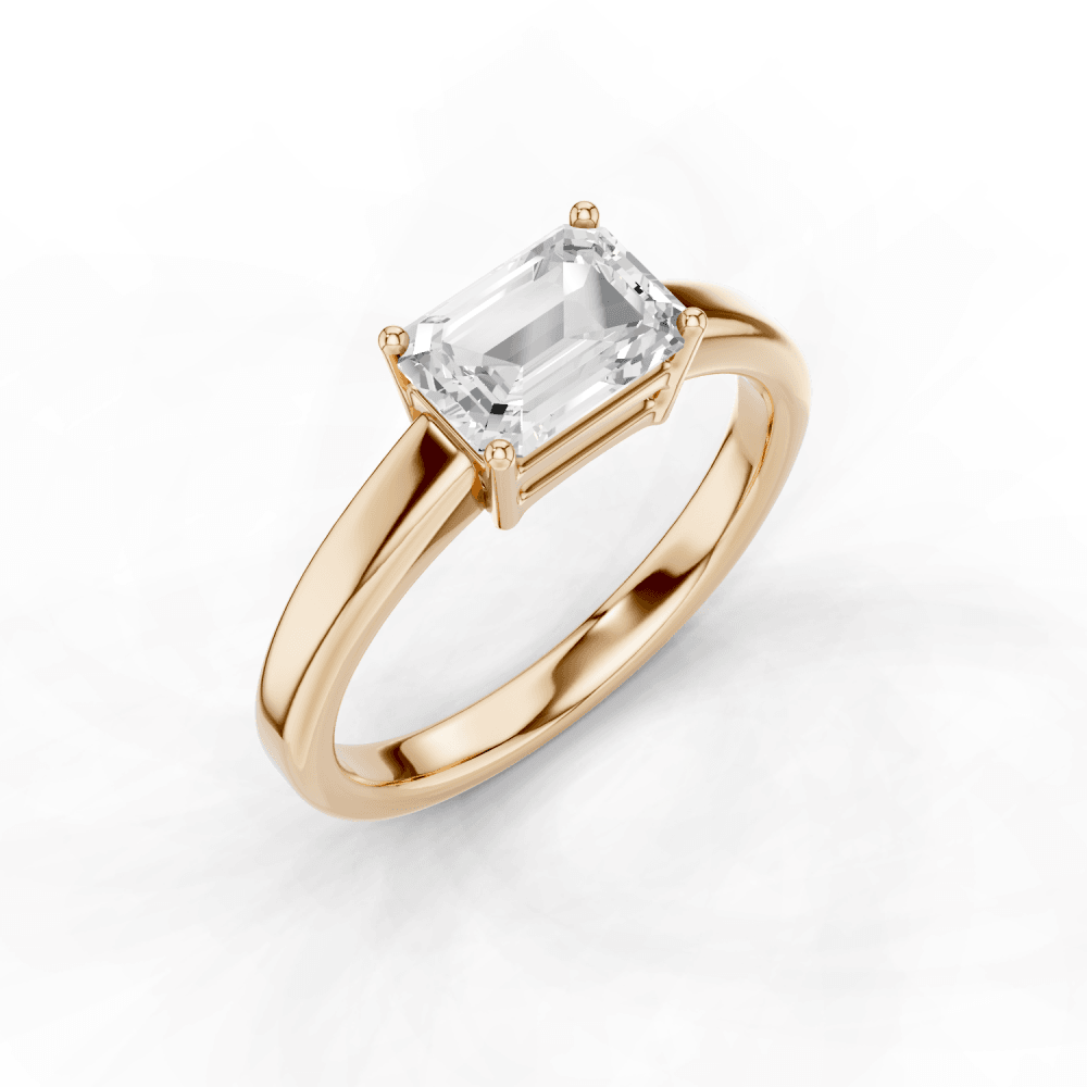 East to West Emerald Cut Diamond Solitaire Ring