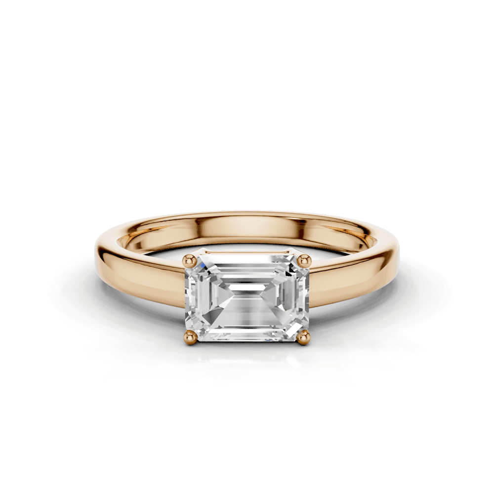East to West Emerald Cut Diamond Solitaire Ring