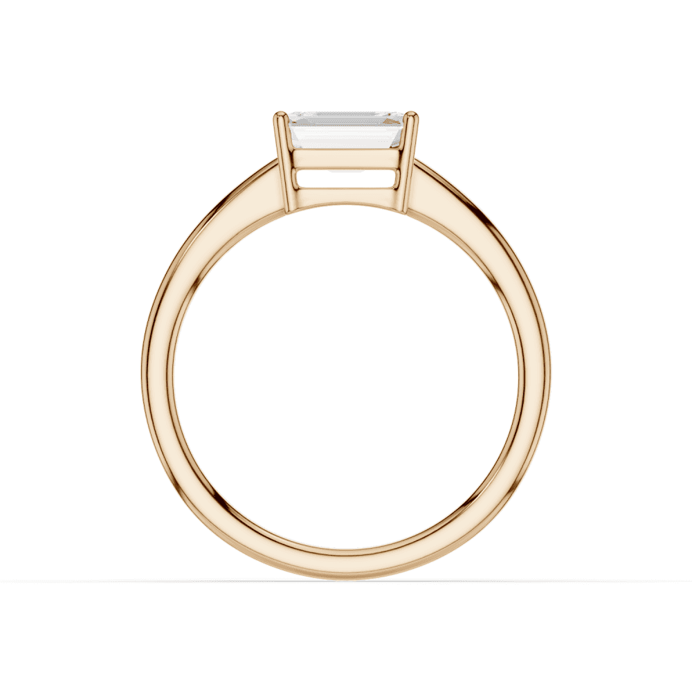East to West Emerald Cut Diamond Solitaire Ring