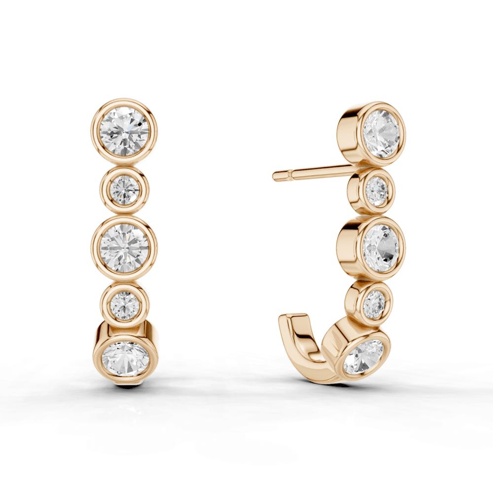 Round Cut Diamond Rubover Stud Earrings