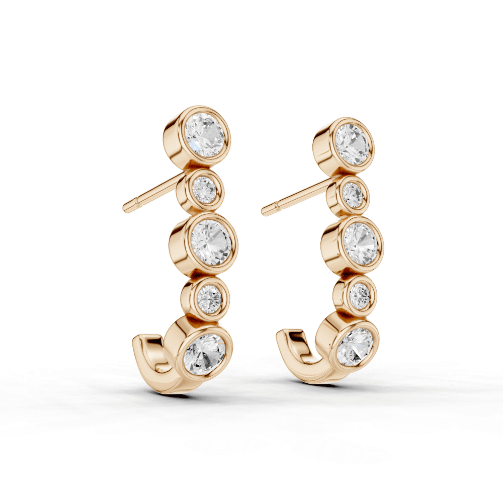 Round Cut Diamond Rubover Stud Earrings