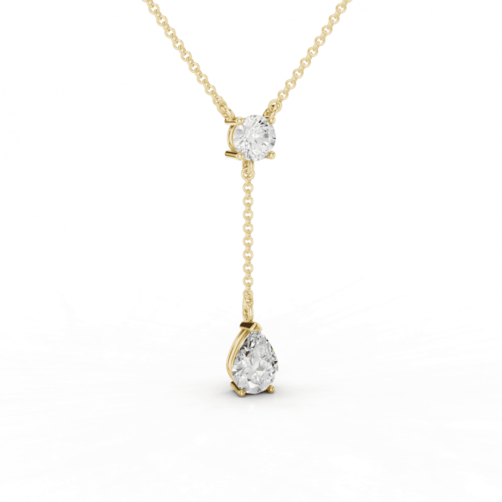 Round Cut and Pear Cut Diamond Lariat Necklace
