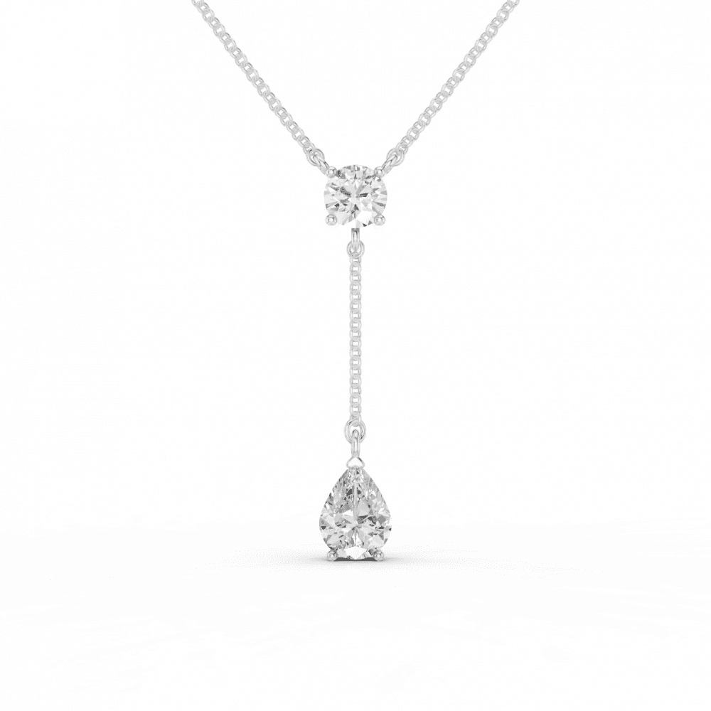 Round Cut and Pear Cut Diamond Lariat Necklace