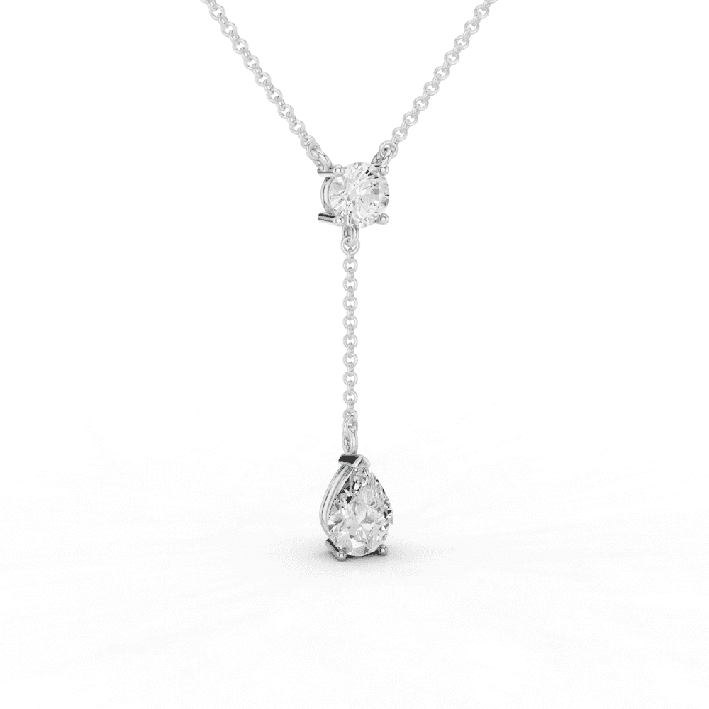 Round Cut and Pear Cut Diamond Lariat Necklace