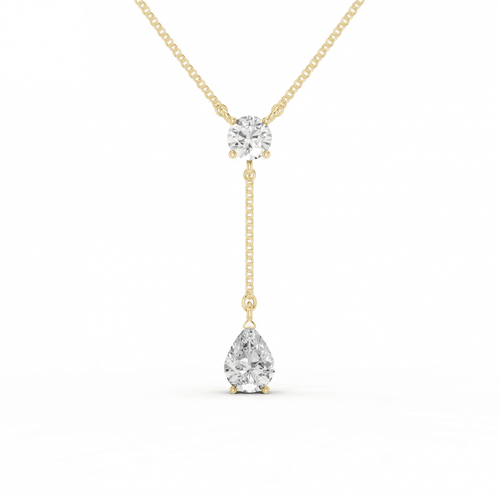 Round Cut and Pear Cut Diamond Lariat Necklace