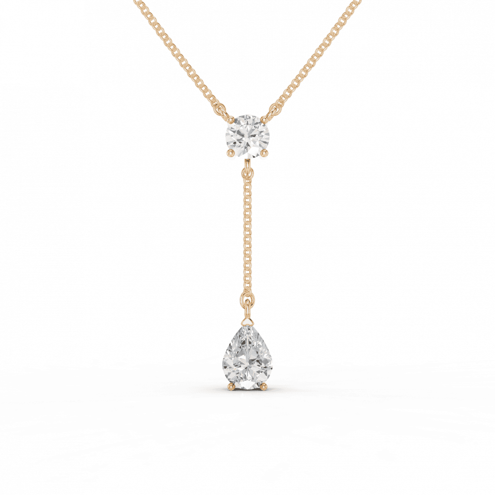 Round Cut and Pear Cut Diamond Lariat Necklace