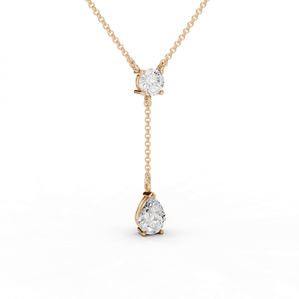 Round Cut and Pear Cut Diamond Lariat Necklace