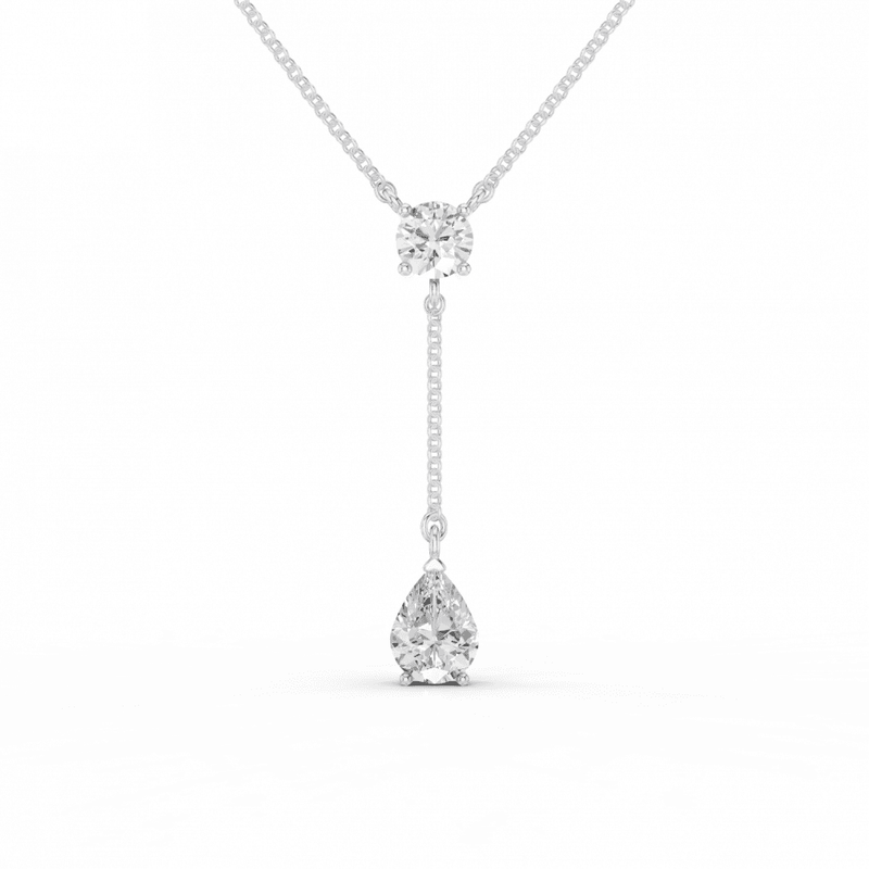 Round Cut and Pear Cut Diamond Lariat Necklace