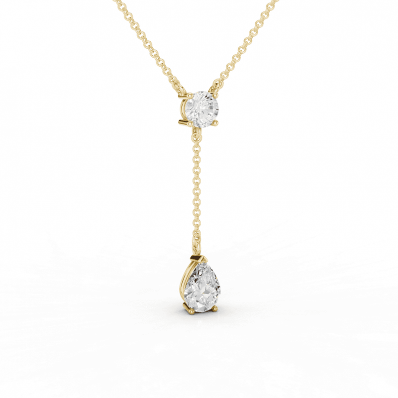 Round Cut and Pear Cut Diamond Lariat Necklace
