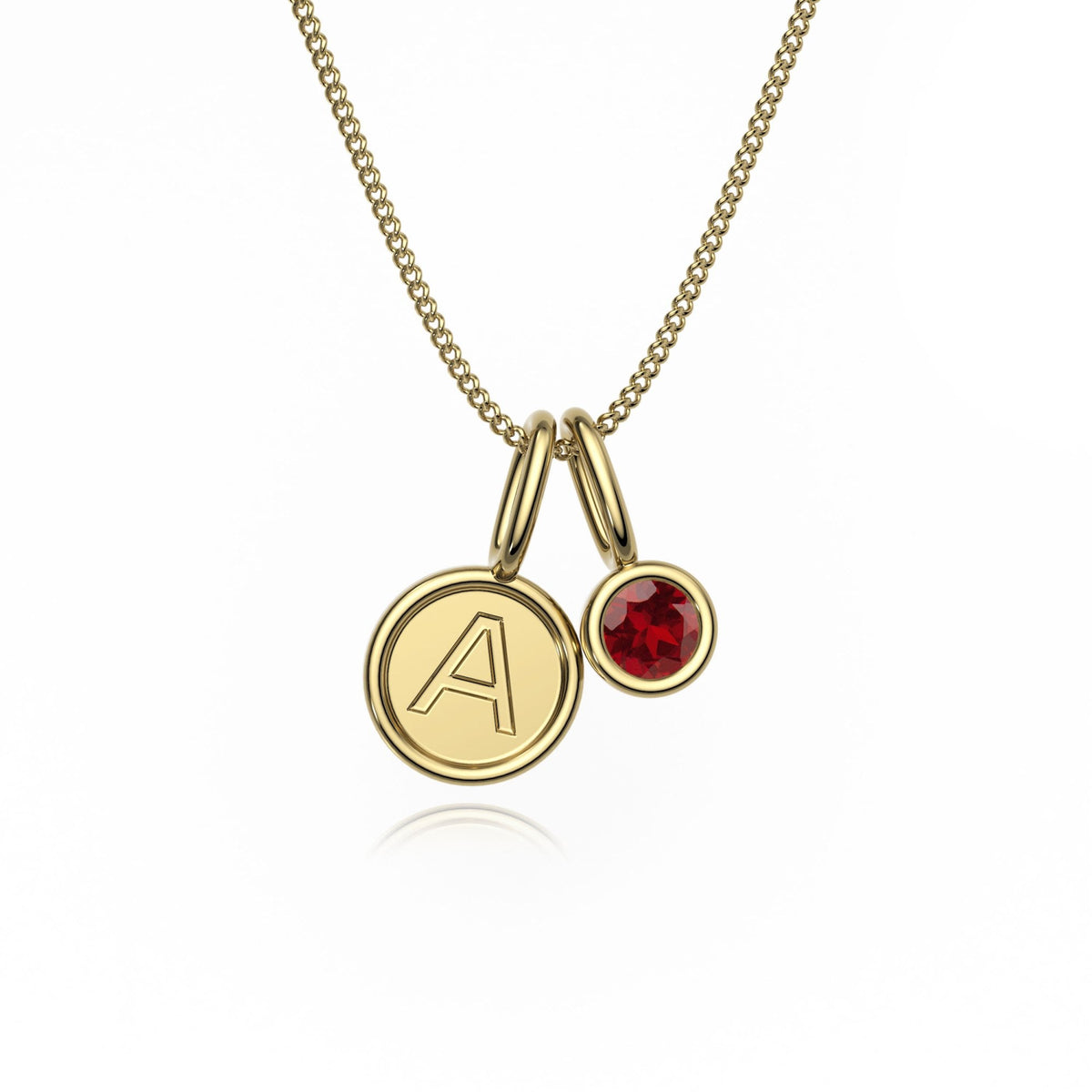 9ct Gold Garnet Letter Charm Necklace