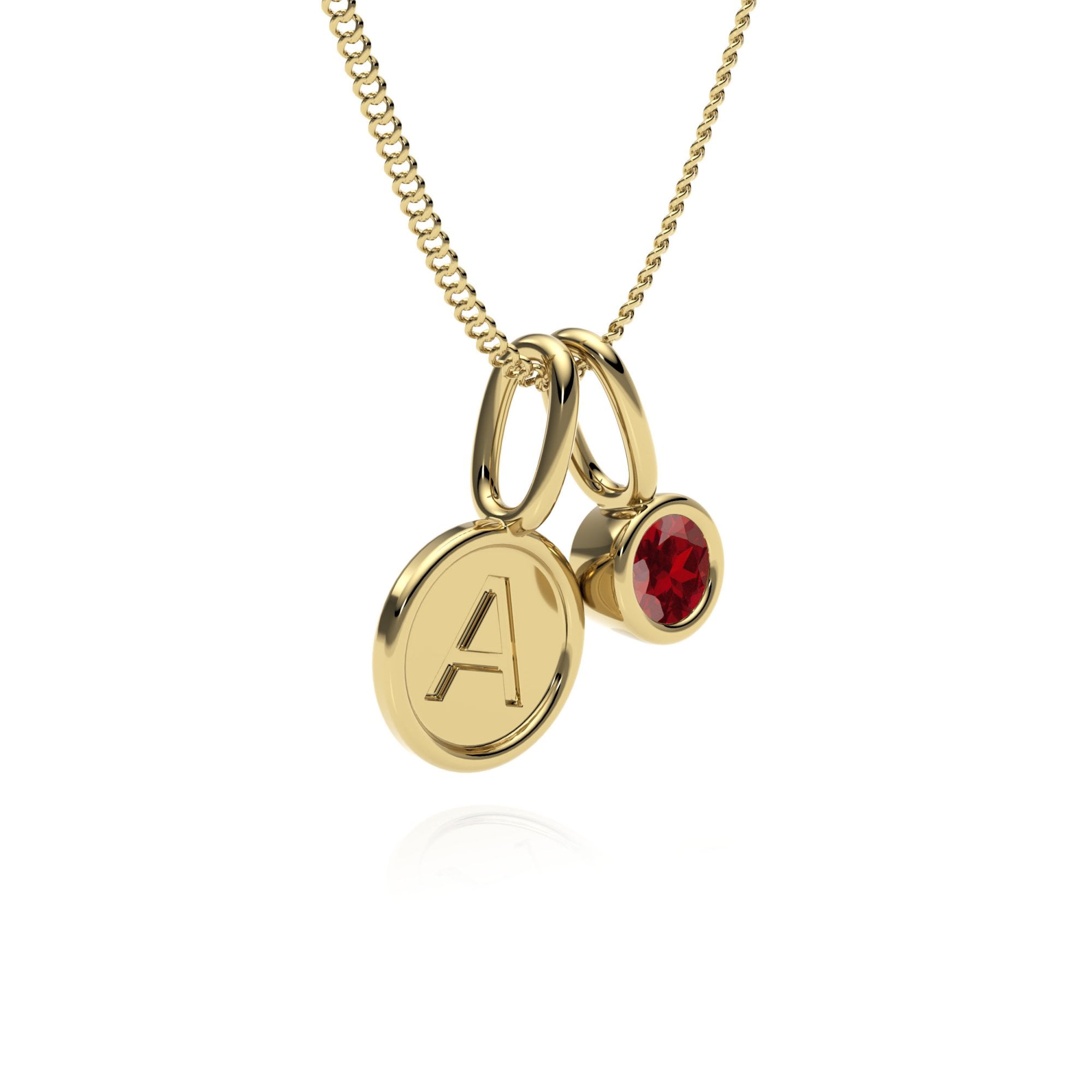 9ct Gold Garnet Letter Charm Necklace