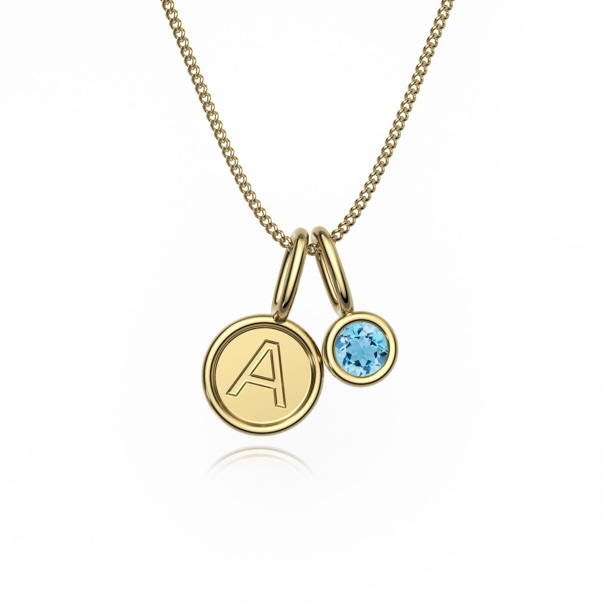 9ct Gold Aquamarine Letter Charm Necklace
